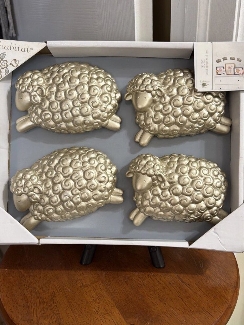 Habitat Decor Zuri Collection Four Gold-Colored Textured Sheep Wall Art - NIB